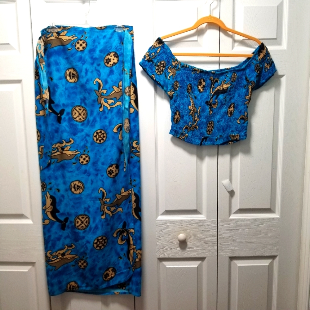 2 Piece Hobo wrap Skirt with Cropped top Dolphin print One Size fits most